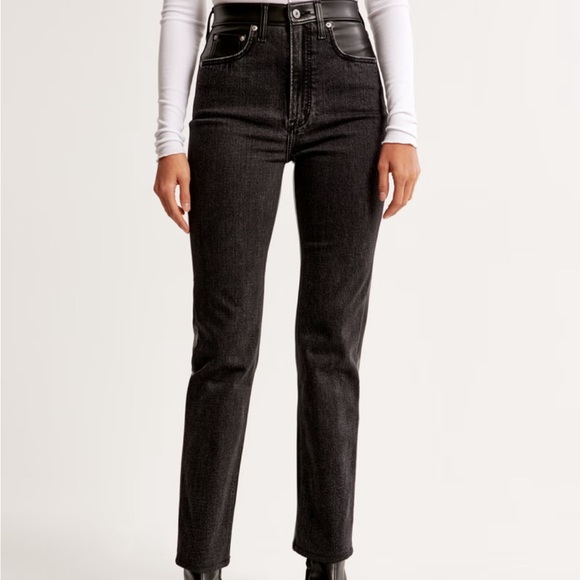 Abercrombie & Fitch Mixed Fabric Ultra High Rise Ankle Straight Jean (Size 12) - Picture 1 of 9
